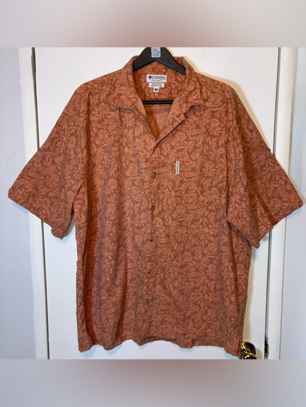 Vtg Columbia Sportswear Button Up Shirt Mens Sz XL Short Sleeve Orange Floral